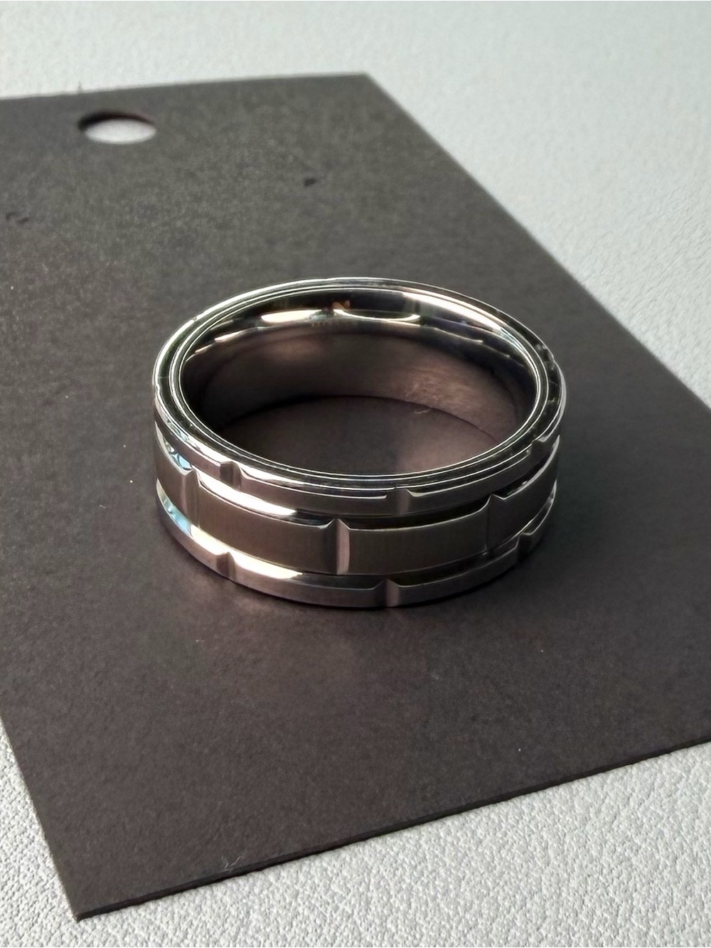 Gunmetal Titanium Steel Men's Fashion Ring - Modern Faceted Design